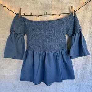 TAXI Smocked Off-shoulder Denim Top - 2X